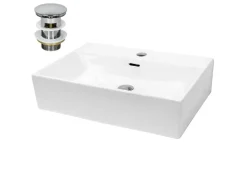 ECD Germany Waschbecken 605x365x130 mm Keramik Eckig Weiß inkl Ablaufgarnitur