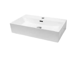 ECD Germany Waschbecken 605x365x130 mm Keramik Eckig Weiß inkl Ablaufgarnitur