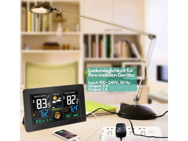 Echos Eco-450 Funkwetterstation mit LCD Farbdisplay Wettervorhersage Außensensor