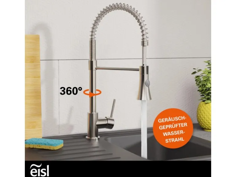 Eisl Spültischarmatur Leon mit herausziehbarer Geschirrbrause Edelstahloptik