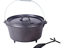 El Fuego Dutch Oven 11,28 l Schwarz inkl. Deckelheber und Transportbügel