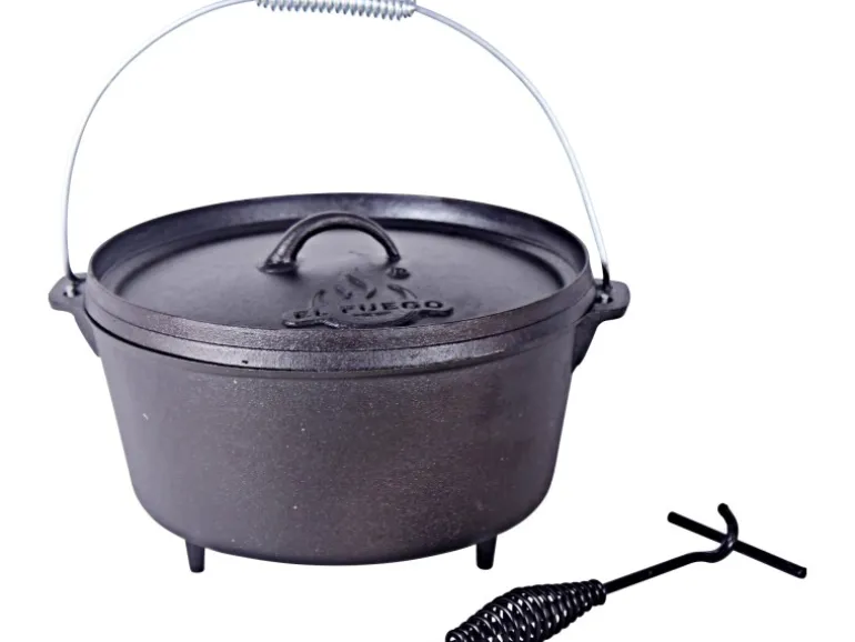 El Fuego Dutch Oven 11,28 l Schwarz inkl. Deckelheber und Transportbügel