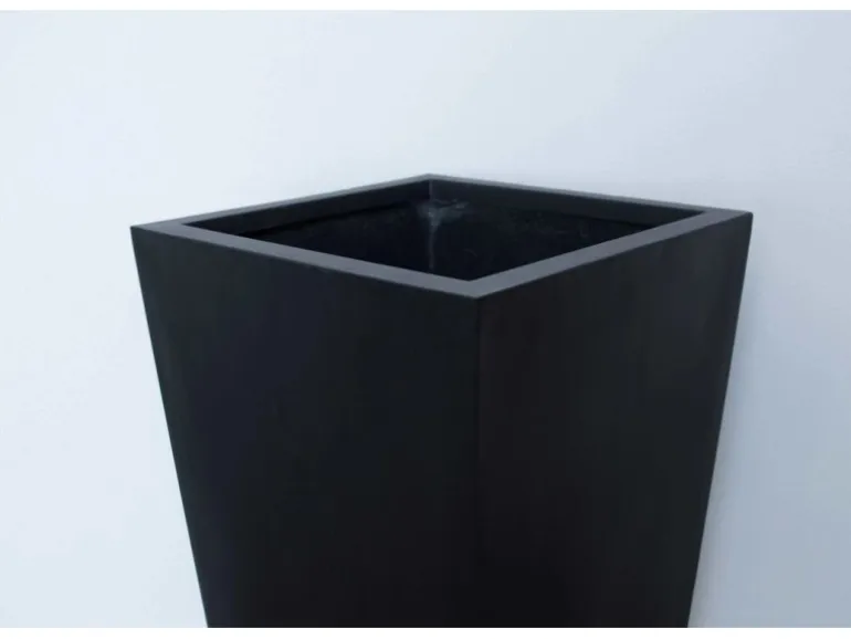 Elegant Einrichten Pflanzkübel Fiberglas Säule konisch 38x38x100cm Elegant Schwarz-mat