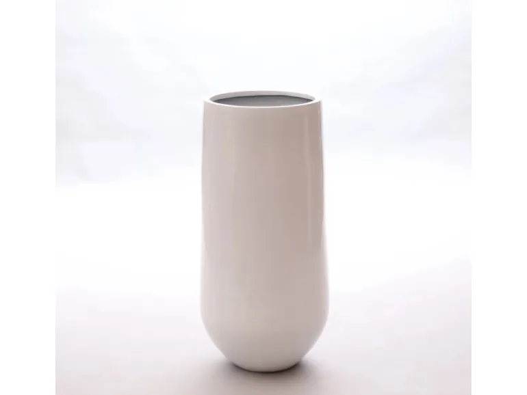 Elegant Einrichten Pflanzkübel Fiberglas Rund-Konisch D25xH55cm Hochglanz-Weiß