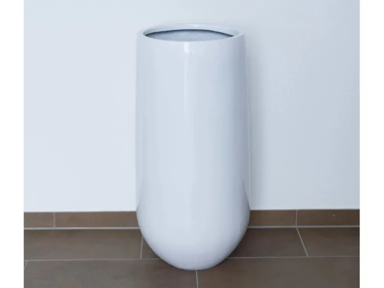 Elegant Einrichten Pflanzkübel Fiberglas Rund-Konisch D25xH55cm Hochglanz-Weiß