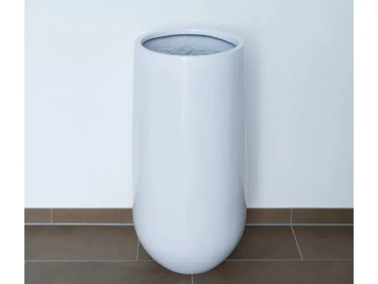 Elegant Einrichten Pflanzkübel Fiberglas Rund-Konisch D25xH55cm Hochglanz-Weiß