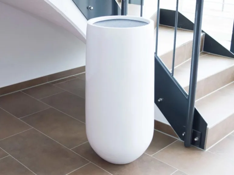 Elegant Einrichten Pflanzkübel Fiberglas Rund-Konisch D25xH55cm Hochglanz-Weiß