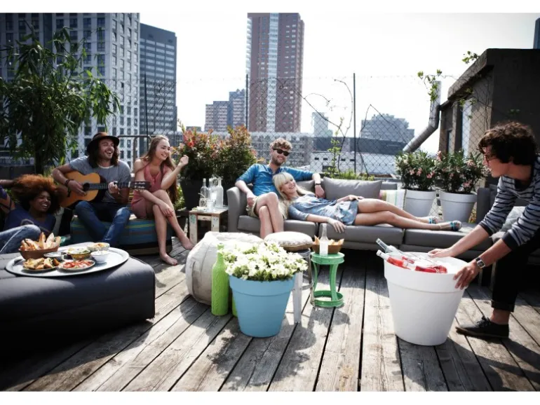 Elho Blumentopf Loft Urban mit Rollen Ø 40 cm vintage blau