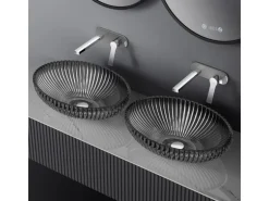 Emke Aufsatzwaschbecken 51 x 35 x 15 cm Schwarzes Glaswaschbecken Ovaler Waschbecken