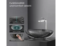 Emke Aufsatzwaschbecken 51 x 35 x 15 cm Schwarzes Glaswaschbecken Ovaler Waschbecken