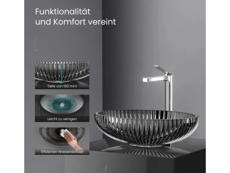 Emke Aufsatzwaschbecken 51 x 35 x 15 cm Schwarzes Glaswaschbecken Ovaler Waschbecken