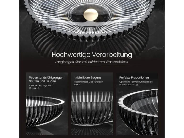 Emke Aufsatzwaschbecken 51 x 35 x 15 cm Schwarzes Glaswaschbecken Ovaler Waschbecken