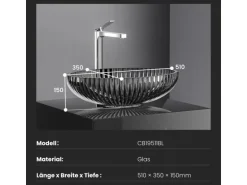 Emke Aufsatzwaschbecken 51 x 35 x 15 cm Schwarzes Glaswaschbecken Ovaler Waschbecken