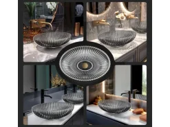 Emke Aufsatzwaschbecken 51 x 35 x 15 cm Schwarzes Glaswaschbecken Ovaler Waschbecken