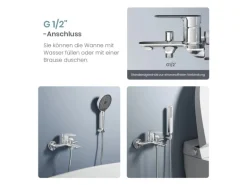 Emke Badarmatur für Badewannen Chrom mit Auslauf Wannenarmatur Einhebelmischer Brausebatterie