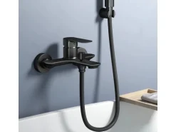 Emke Badarmatur für Badewannen Schwarz mit Auslauf Wannenarmatur Einhebelmischer Brausebatterie