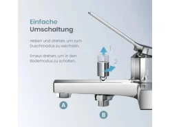 Emke Badewannenarmatur Chrom mit Auslauf Mischbatterie Badewanne Brausebatterie Einhand Wannenbatterie