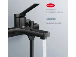 Emke Badewannenarmatur Schwarz mit Auslauf Mischbatterie Badewanne Brausebatterie Einhand Wannenbatterie