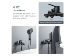 Emke Badewannenarmatur Schwarz mit Auslauf Mischbatterie Badewanne Brausebatterie Einhand Wannenbatterie