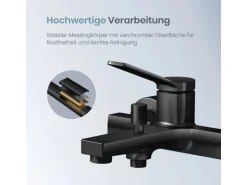Emke Badewannenarmatur Schwarz mit Auslauf Mischbatterie Badewanne Brausebatterie Einhand Wannenbatterie