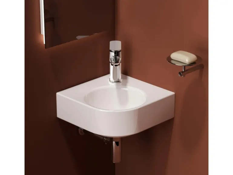 Emke Badezimmerwaschbecken 44 x 38,5 x 15,5 cm Gewelltes Miniwaschbecken Wandmontage Hochweiß