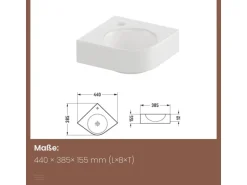 Emke Badezimmerwaschbecken 44 x 38,5 x 15,5 cm Gewelltes Miniwaschbecken Wandmontage Hochweiß