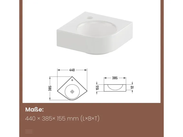 Emke Badezimmerwaschbecken 44 x 38,5 x 15,5 cm Gewelltes Miniwaschbecken Wandmontage Hochweiß