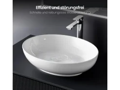 Emke Handwaschbecken 52 x 39,5 x 13 cm Ovales Keramikwaschbecken Weiß Glänzend
