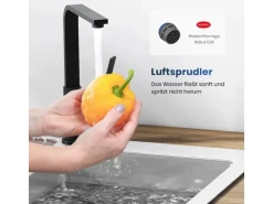 Emke Küchenarmatur Schwarz Matt im Ultradünnen Design 30x22x10 cm Küchenarmatur Drehbar Wasserhahn