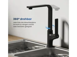 Emke Küchenarmatur Schwarz Matt im Ultradünnen Design 30x22x10 cm Küchenarmatur Drehbar Wasserhahn