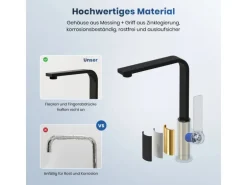 Emke Küchenarmatur Schwarz Matt im Ultradünnen Design 30x22x10 cm Küchenarmatur Drehbar Wasserhahn