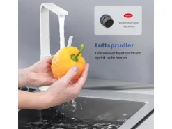 Emke Küchenarmatur Weiß Matt im Ultradünnen Design 30x22x10 cm Küchenarmatur Drehbar Wasserhahn