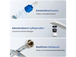 Emke Küchenarmatur Weiß Matt im Ultradünnen Design 30x22x10 cm Küchenarmatur Drehbar Wasserhahn