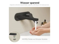 Emke Wand Waschtischarmatur Inklusive Grundkörper 288 x 210 x 70 mm Schwarz Mischbatterie für Waschbecken