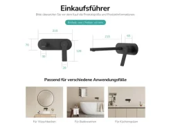 Emke Wand Waschtischarmatur Inklusive Grundkörper 288 x 210 x 70 mm Schwarz Mischbatterie für Waschbecken