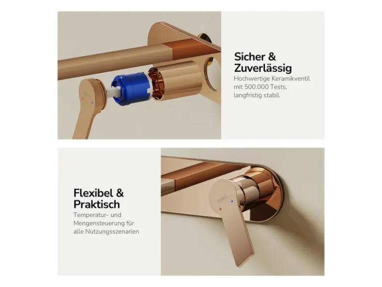 Emke Wand Waschtischarmatur Inklusive Grundkörper 288 x 210 x 70 mm Rosengold Mischbatterie für Waschbecken