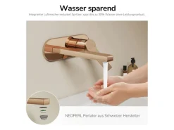 Emke Wand Waschtischarmatur Inklusive Grundkörper 288 x 210 x 70 mm Rosengold Mischbatterie für Waschbecken