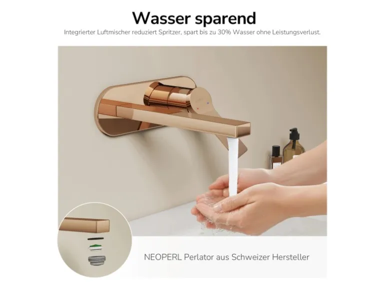 Emke Wand Waschtischarmatur Inklusive Grundkörper 288 x 210 x 70 mm Rosengold Mischbatterie für Waschbecken