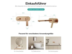 Emke Wand Waschtischarmatur Inklusive Grundkörper 288 x 210 x 70 mm Rosengold Mischbatterie für Waschbecken