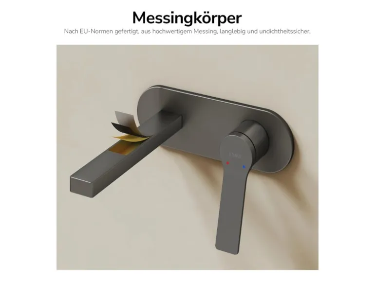 Emke Wand Waschtischarmatur Inklusive Grundkörper 288 x 210 x 70 mm Anthrazit Mischbatterie für Waschbecken