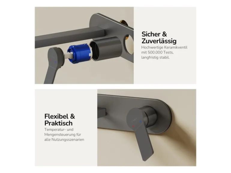 Emke Wand Waschtischarmatur Inklusive Grundkörper 288 x 210 x 70 mm Anthrazit Mischbatterie für Waschbecken