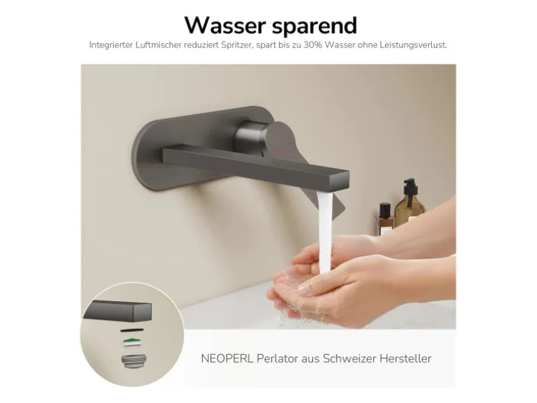 Emke Wand Waschtischarmatur Inklusive Grundkörper 288 x 210 x 70 mm Anthrazit Mischbatterie für Waschbecken