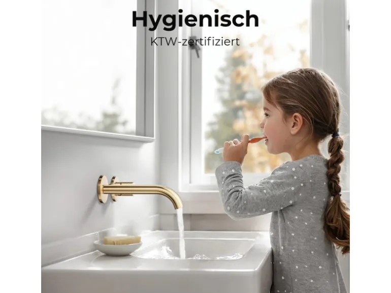 Emke Waschtischarmatur Unterputz für Wandmontage Champagnergold Wasserhahn Badarmatur