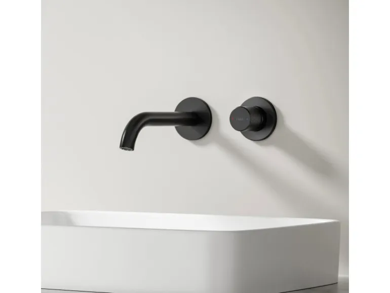 Emke Waschtischarmatur Unterputz für Wandmontage Schwarz Matt Wasserhahn Badarmatur