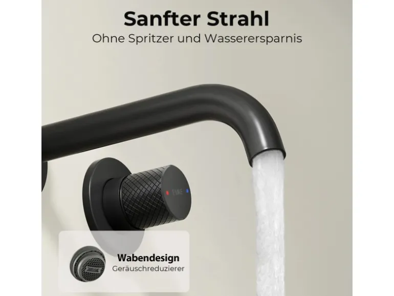 Emke Waschtischarmatur Unterputz für Wandmontage Schwarz Matt Wasserhahn Badarmatur