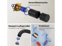 Emke Waschtischarmatur Unterputz für Wandmontage Schwarz Matt Wasserhahn Badarmatur