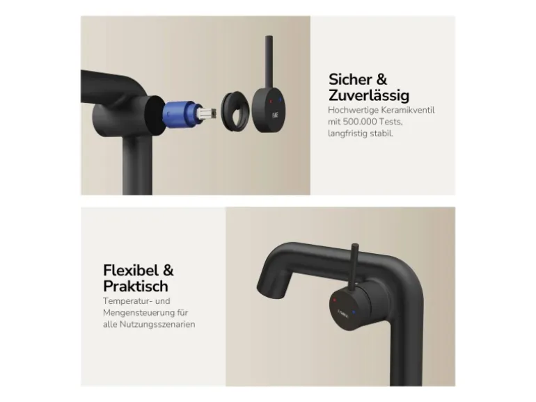 Emke Wasserhahn Bad 222 x 200 x 76 mm Schwarz Matt Wasserhahn Waschtischarmatur Mischbatterie