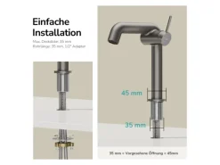 Emke Wasserhahn Bad 222 x 200 x 76 mm Anthrazit Matt Wasserhahn Waschtischarmatur Mischbatterie