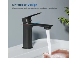 Emke Wasserhahn Bad 166 x 152 x 45 mm Schwarz Matt Waschtischarmatur Mischbatterie Waschbecken