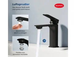 Emke Wasserhahn Bad 166 x 152 x 45 mm Schwarz Matt Waschtischarmatur Mischbatterie Waschbecken